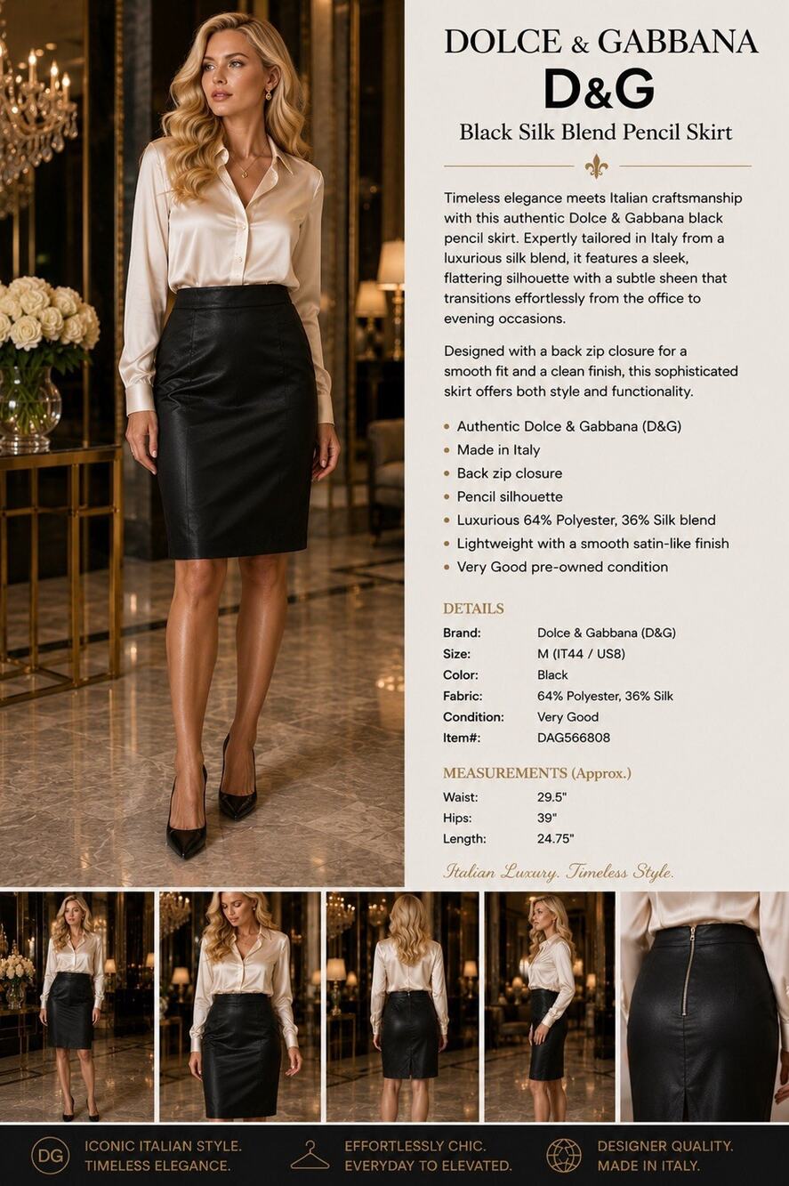 Dolce & Gabbana Black Silk Blend Pencil Skirt IT44 US8 Made in Italy M